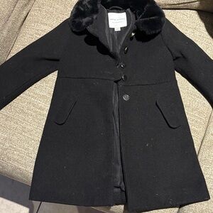 Janie and Jack Black Pea Coat with Faux Fur Collar
